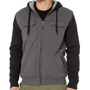 O'Neill Like-New Sherpa-Lined Fleece Black/Gray Full Zip Hoodie Jacket Size S
